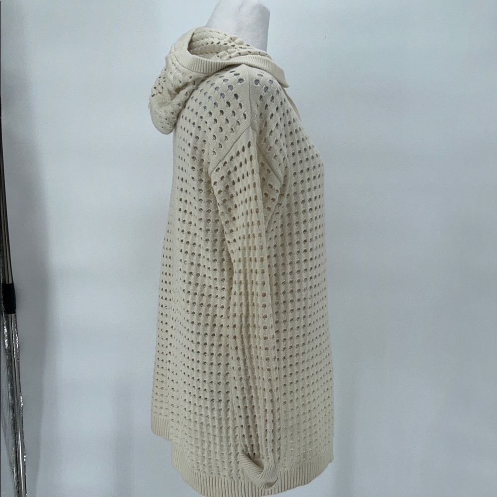 Worth New York Ivory Open Knit Hoodie Sweater Cotton Cashmere Small - Picture 4 of 11